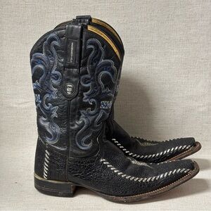 Men's Semental Black Lizard
Embroidered Square Toe
Western Cowboy Boots Size 8.5